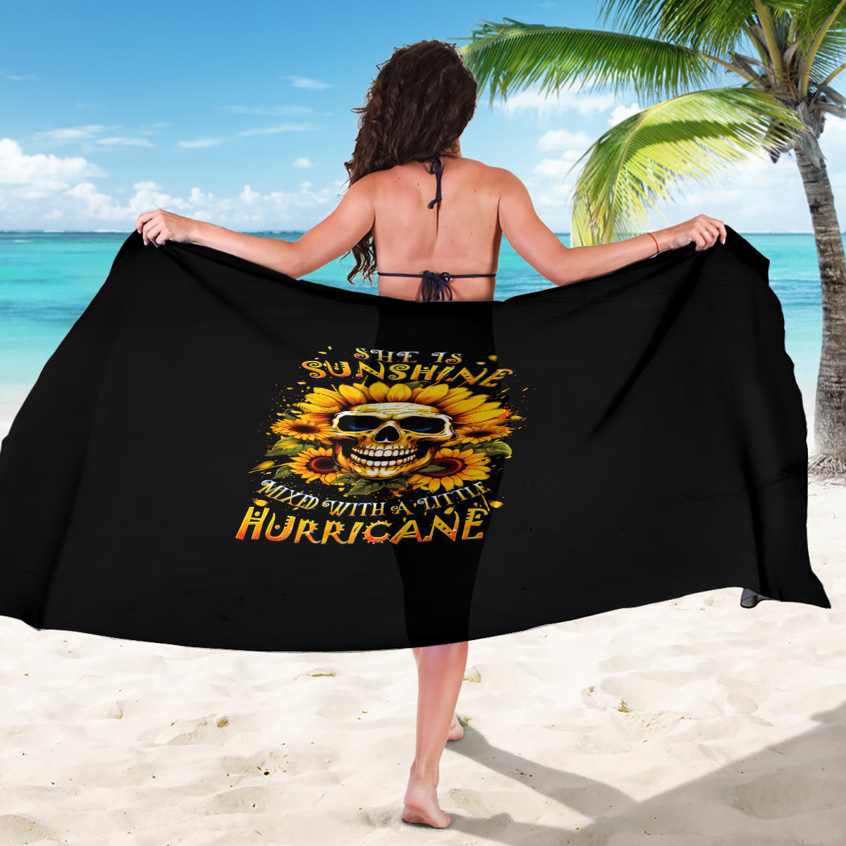 Sunflower Skull Sarong She Is Sunshine Mixed With A Little Hurricance - Wonder Print Shop