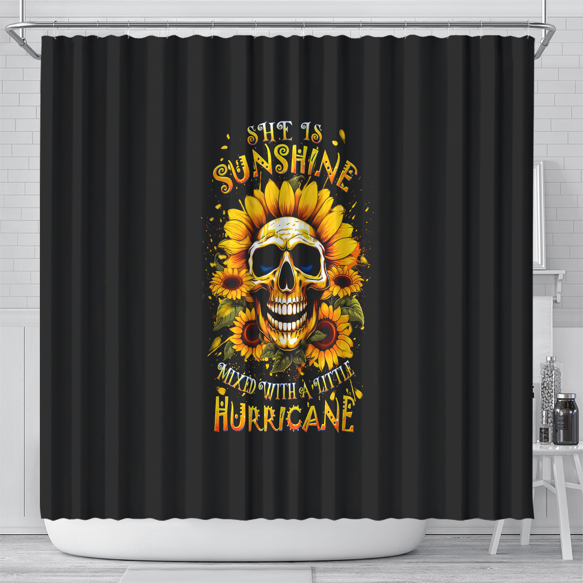 sunflower-skull-shower-curtain-she-is-sunshine-mixed-with-a-little-hurricance