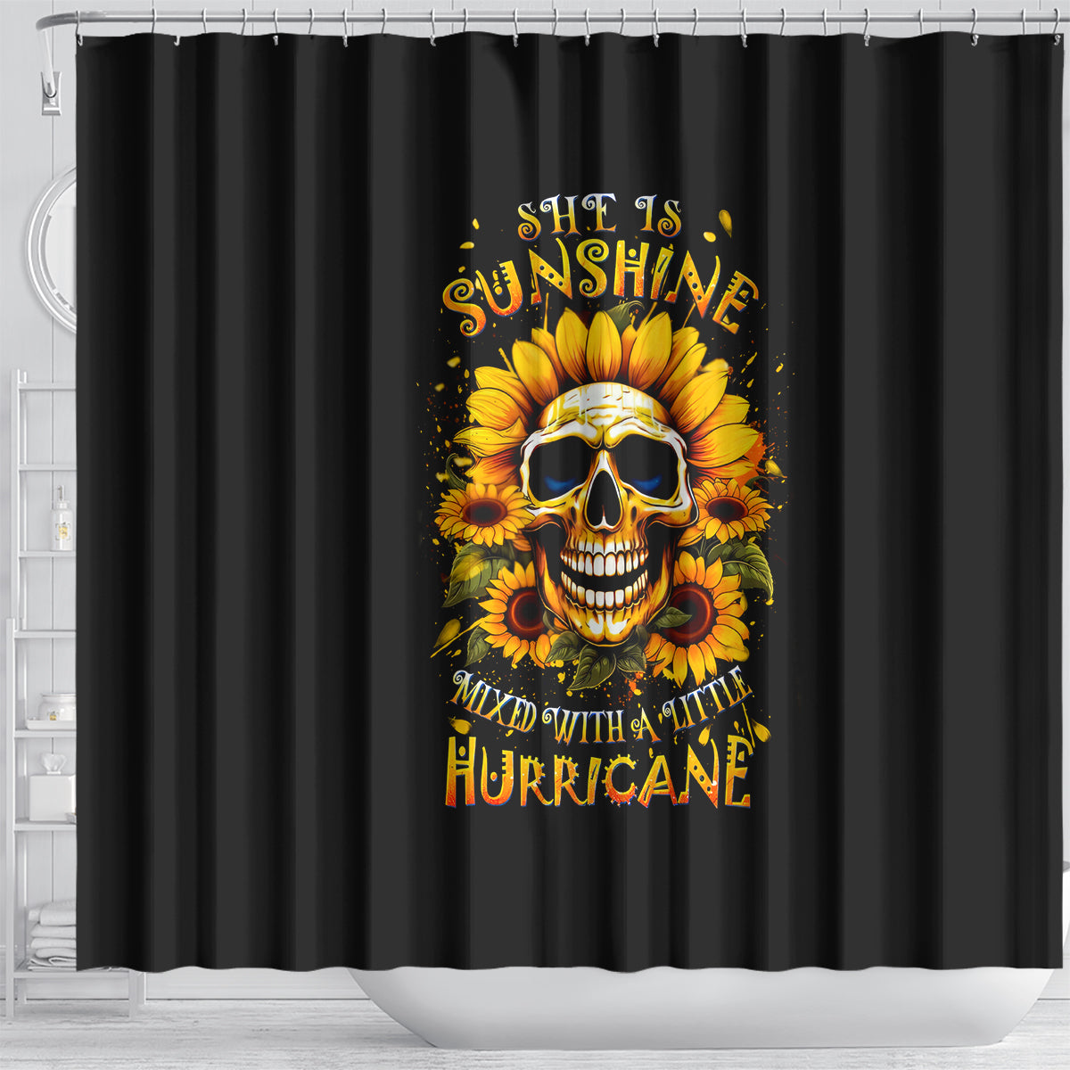 sunflower-skull-shower-curtain-she-is-sunshine-mixed-with-a-little-hurricance