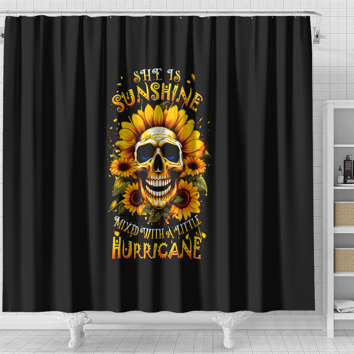 sunflower-skull-shower-curtain-she-is-sunshine-mixed-with-a-little-hurricance