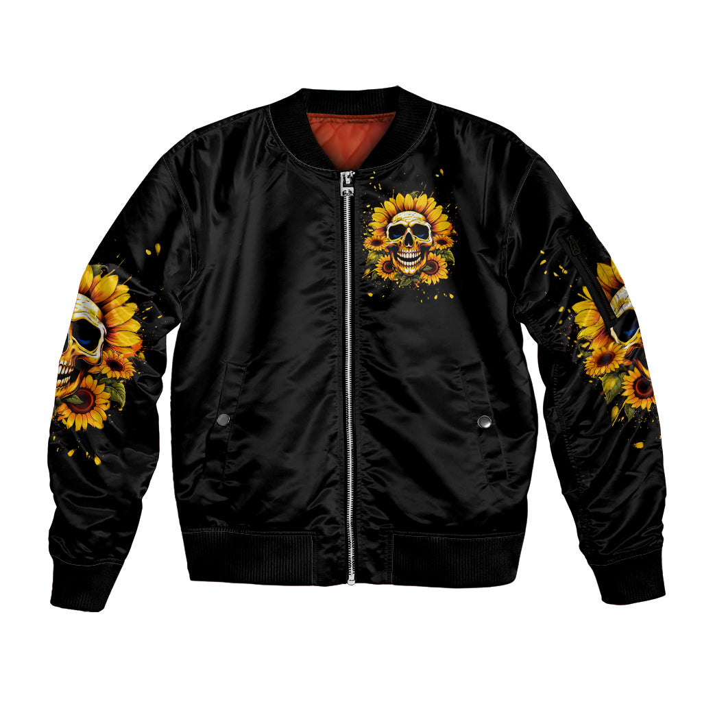 Sunflower Skull Sleeve Zip Bomber Jacket She Is Sunshine Mixed With A Little Hurricance - Wonder Print Shop