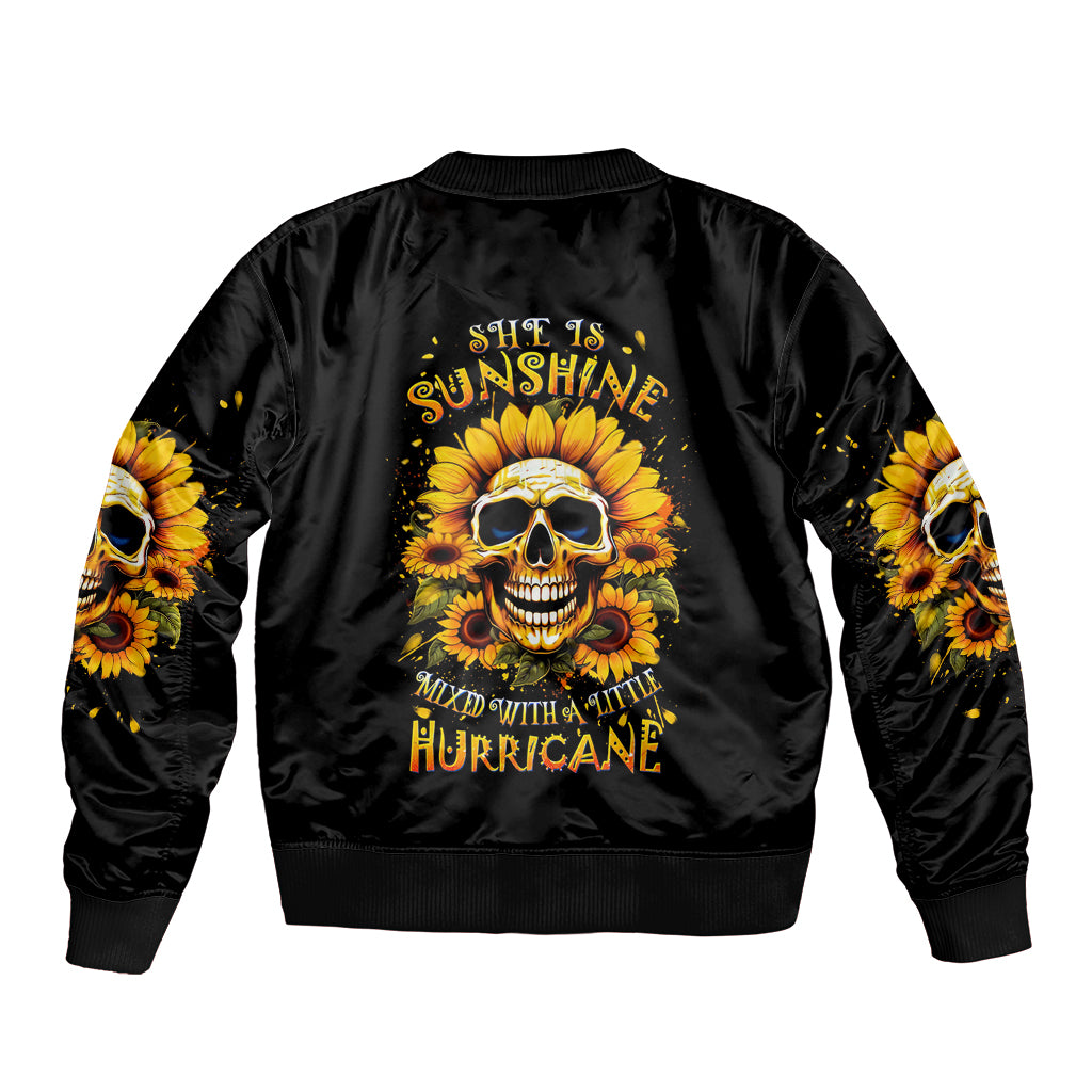 Sunflower Skull Sleeve Zip Bomber Jacket She Is Sunshine Mixed With A Little Hurricance - Wonder Print Shop