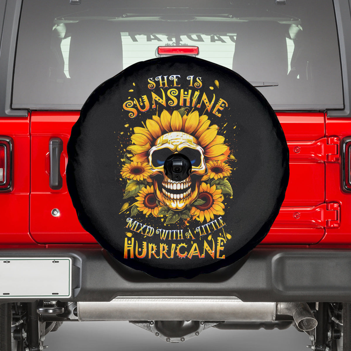 Sunflower Skull Spare Tire Cover She Is Sunshine Mixed With A Little Hurricance - Wonder Print Shop