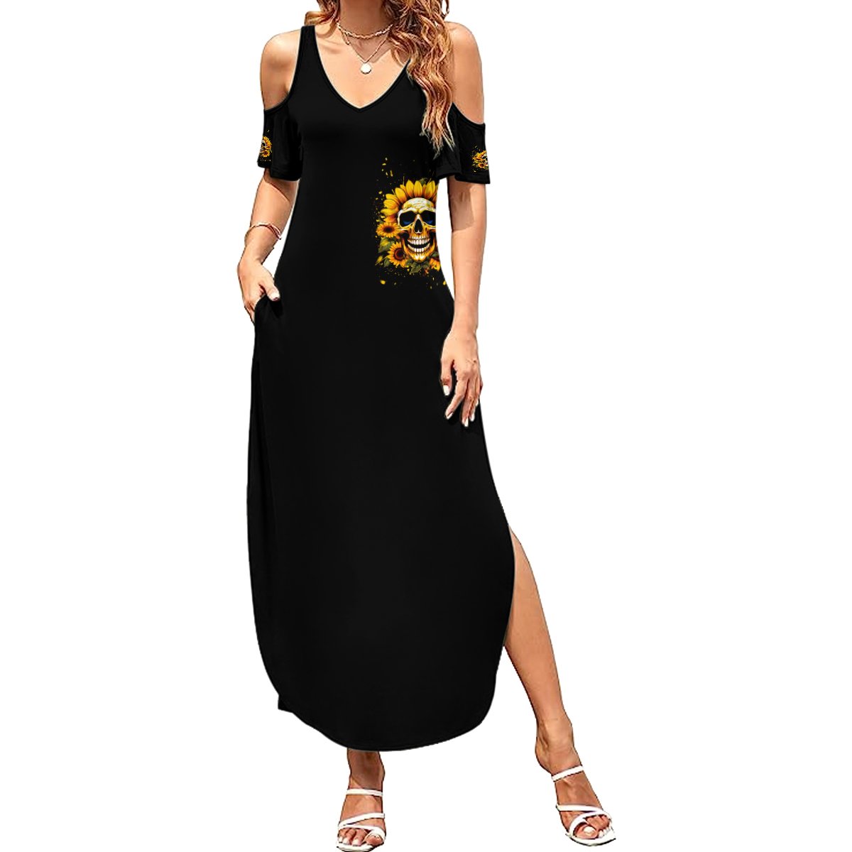 Sunflower Skull Summer Maxi Dress She Is Sunshine Mixed With A Little Hurricance - Wonder Print Shop