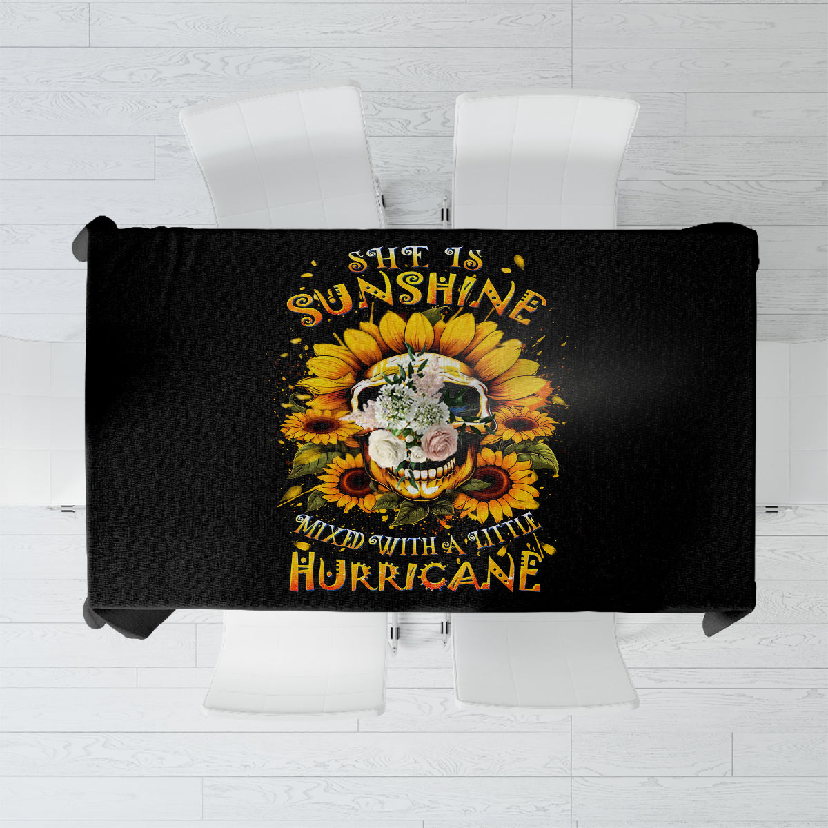 Sunflower Skull Tablecloth She Is Sunshine Mixed With A Little Hurricance - Wonder Print Shop
