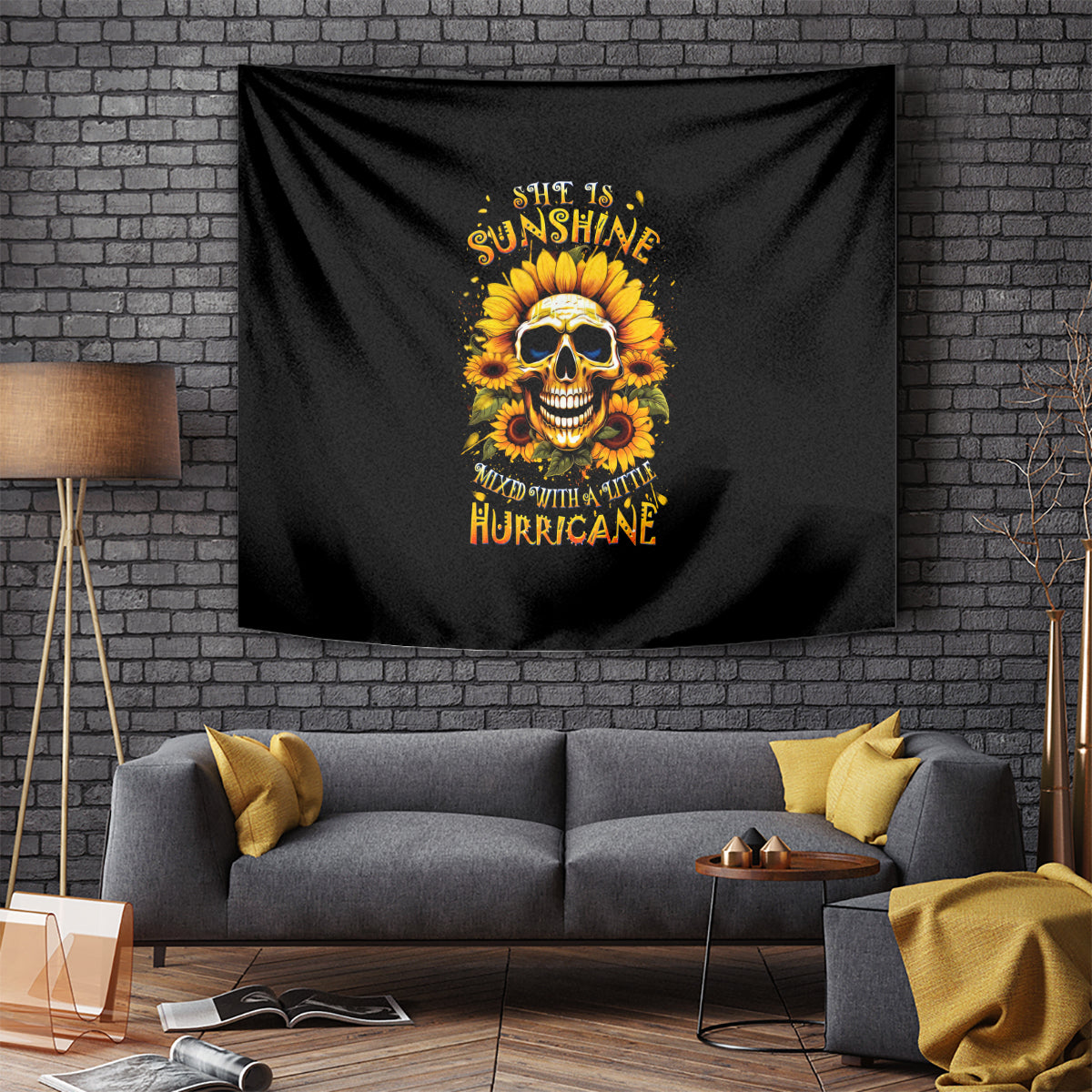 Sunflower Skull Tapestry She Is Sunshine Mixed With A Little Hurricance - Wonder Print Shop