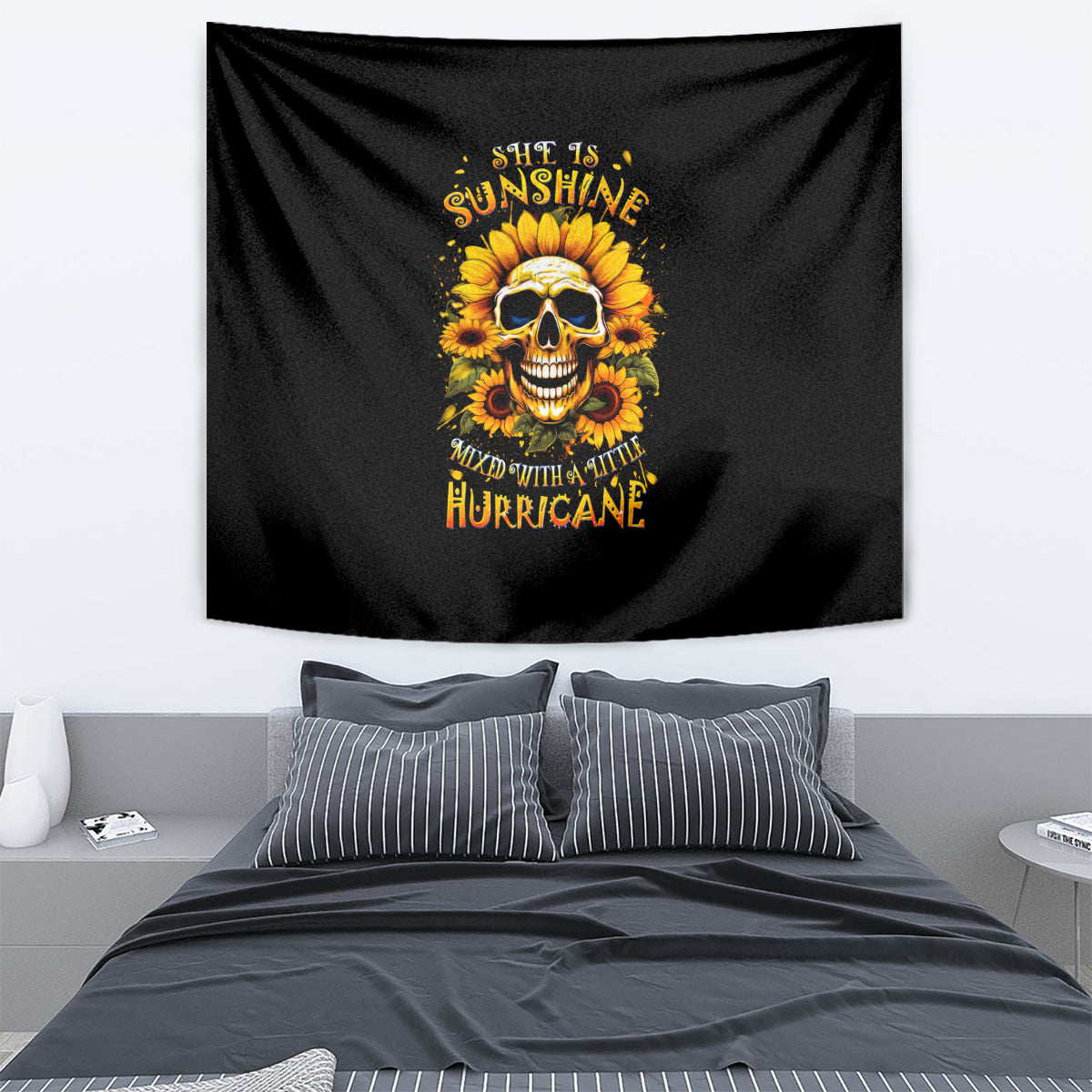 Sunflower Skull Tapestry She Is Sunshine Mixed With A Little Hurricance - Wonder Print Shop