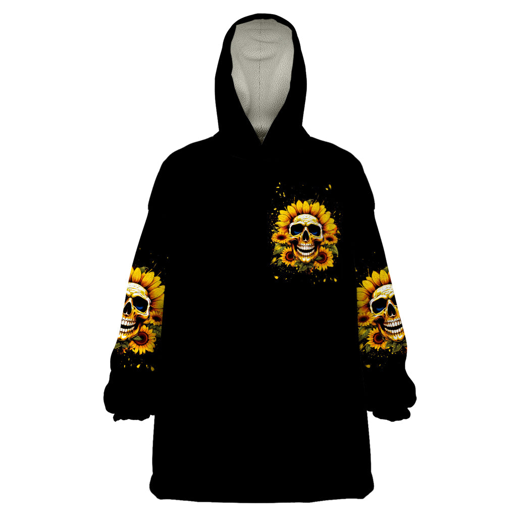 Sunflower Skull Wearable Blanket Hoodie She Is Sunshine Mixed With A Little Hurricance - Wonder Print Shop