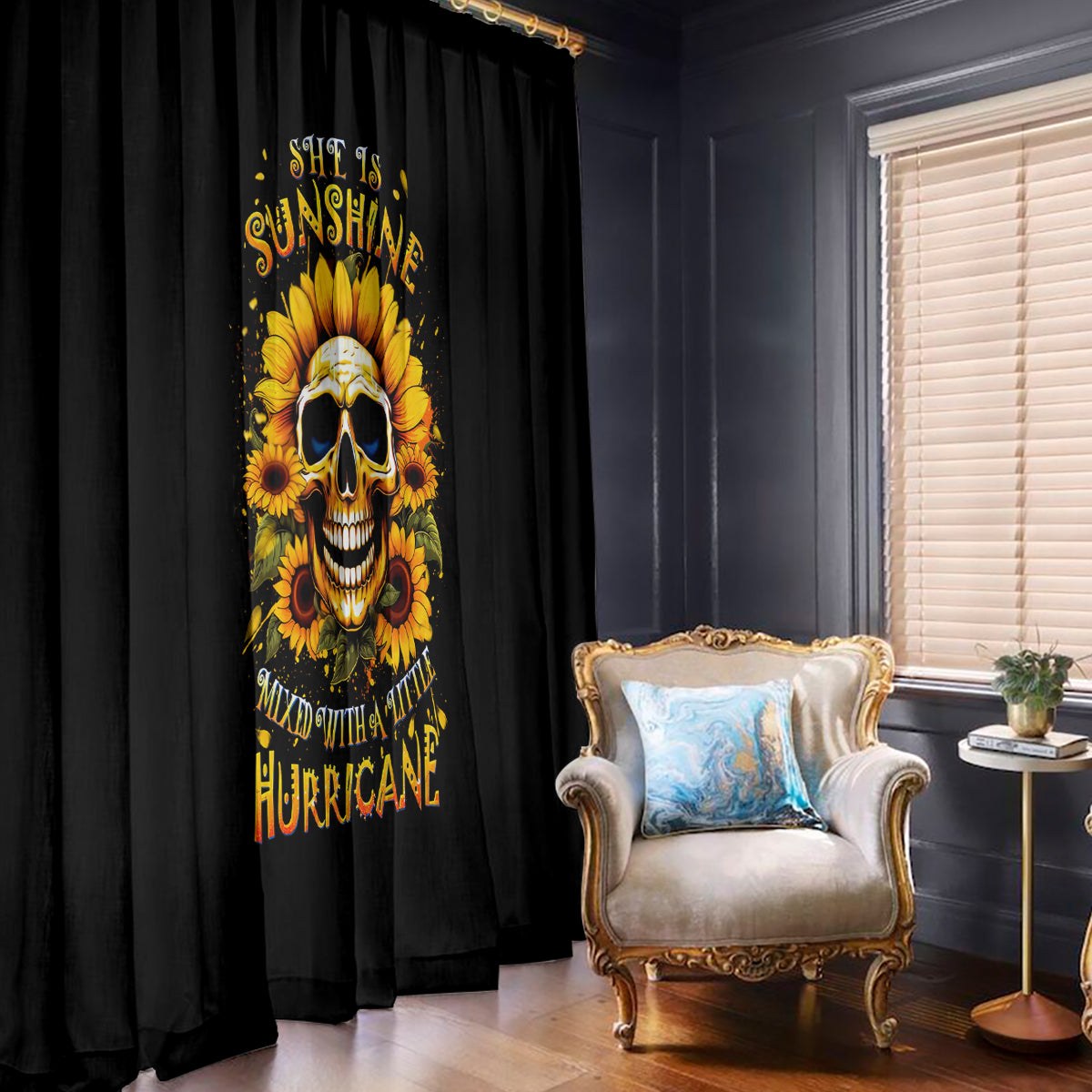 Sunflower Skull Window Curtain She Is Sunshine Mixed With A Little Hurricance - Wonder Print Shop