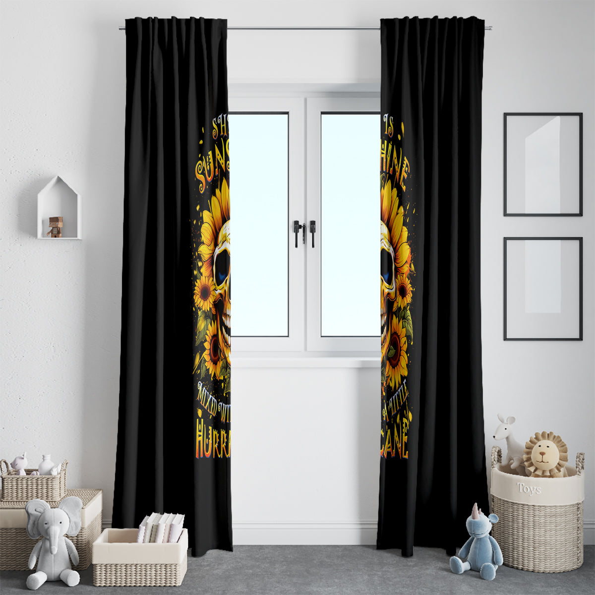 Sunflower Skull Window Curtain She Is Sunshine Mixed With A Little Hurricance - Wonder Print Shop