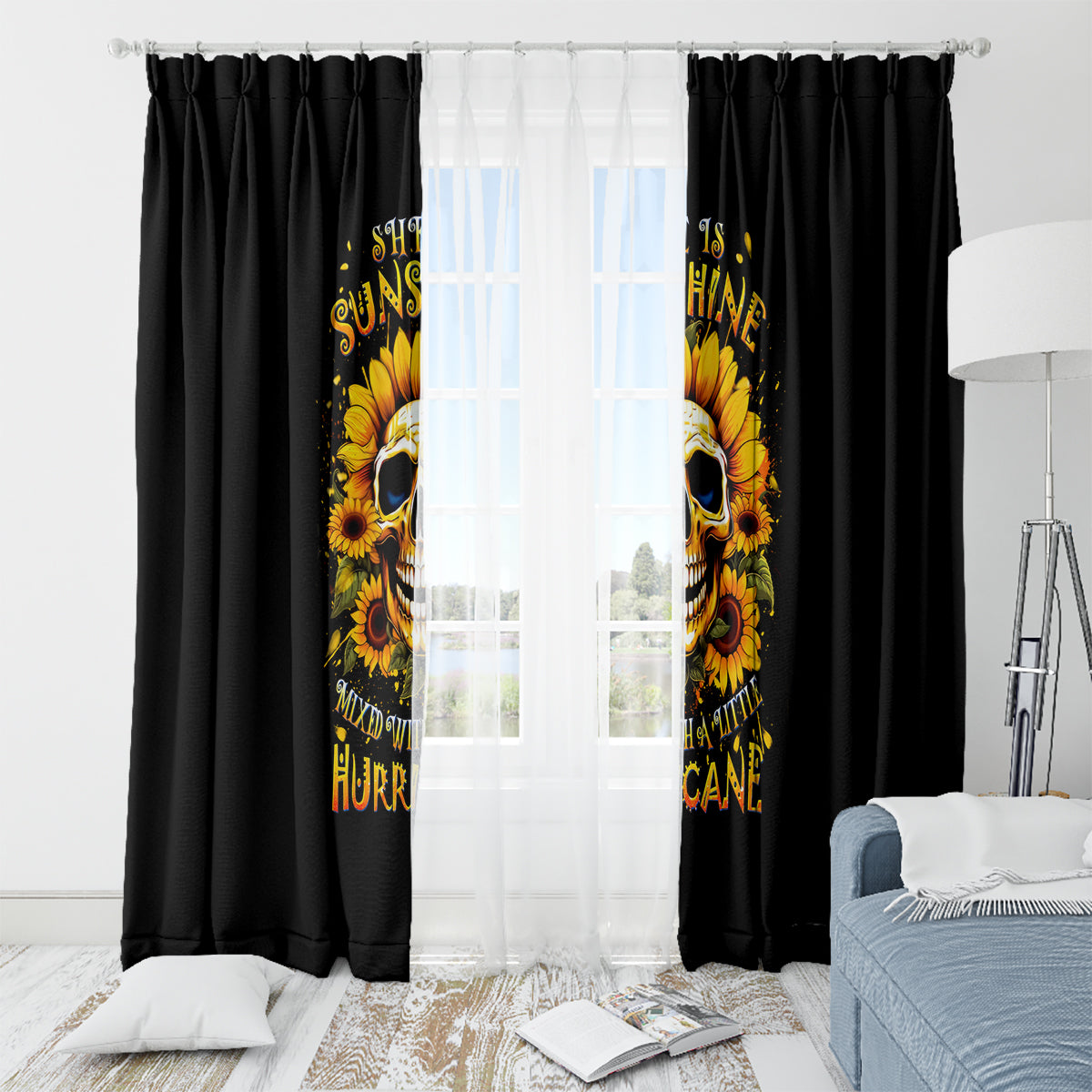 Sunflower Skull Window Curtain She Is Sunshine Mixed With A Little Hurricance - Wonder Print Shop