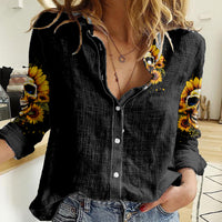 Sunflower Skull Women Casual Shirt She Is Sunshine Mixed With A Little Hurricance - Wonder Print Shop