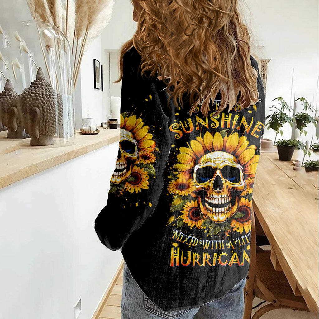 Sunflower Skull Women Casual Shirt She Is Sunshine Mixed With A Little Hurricance - Wonder Print Shop
