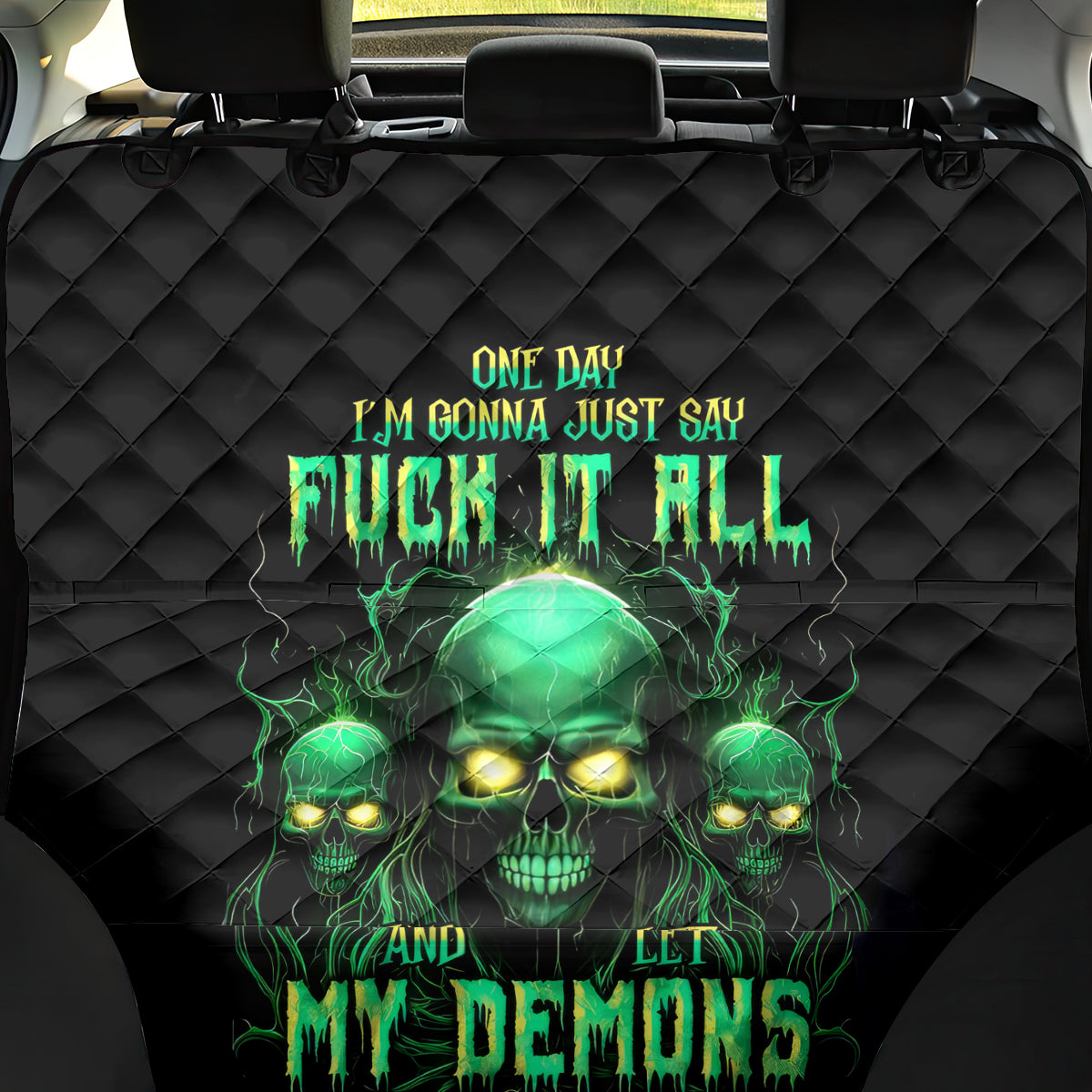 Thnder Skull Back Car Seat Cover One Day I Gonna Just Say F It All - Wonder Print Shop