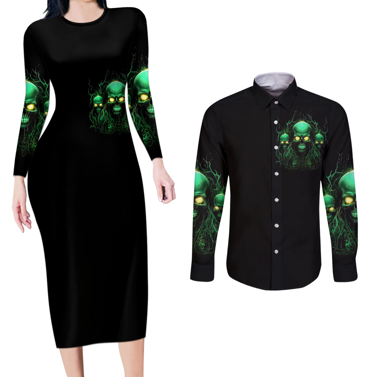 Thnder Skull Couples Matching Long Sleeve Bodycon Dress and Long Sleeve Button Shirt One Day I Gonna Just Say F It All - Wonder Print Shop