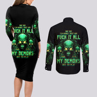 Thnder Skull Couples Matching Long Sleeve Bodycon Dress and Long Sleeve Button Shirt One Day I Gonna Just Say F It All - Wonder Print Shop