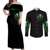 Thnder Skull Couples Matching Off Shoulder Maxi Dress and Long Sleeve Button Shirt One Day I Gonna Just Say F It All - Wonder Print Shop