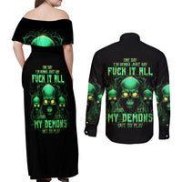 Thnder Skull Couples Matching Off Shoulder Maxi Dress and Long Sleeve Button Shirt One Day I Gonna Just Say F It All - Wonder Print Shop