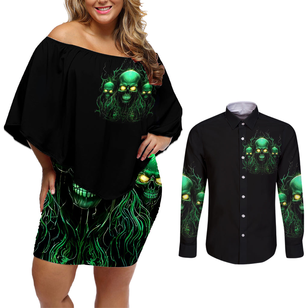 Thnder Skull Couples Matching Off Shoulder Short Dress and Long Sleeve Button Shirt One Day I Gonna Just Say F It All - Wonder Print Shop