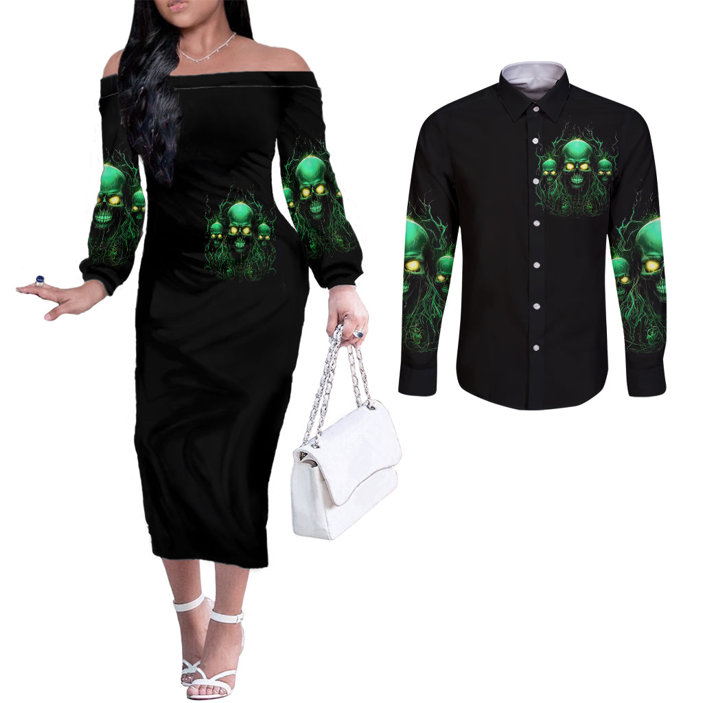 Thnder Skull Couples Matching Off The Shoulder Long Sleeve Dress and Long Sleeve Button Shirt One Day I Gonna Just Say F It All DT01