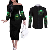 Thnder Skull Couples Matching Off The Shoulder Long Sleeve Dress and Long Sleeve Button Shirt One Day I Gonna Just Say F It All DT01