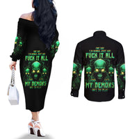 Thnder Skull Couples Matching Off The Shoulder Long Sleeve Dress and Long Sleeve Button Shirt One Day I Gonna Just Say F It All DT01