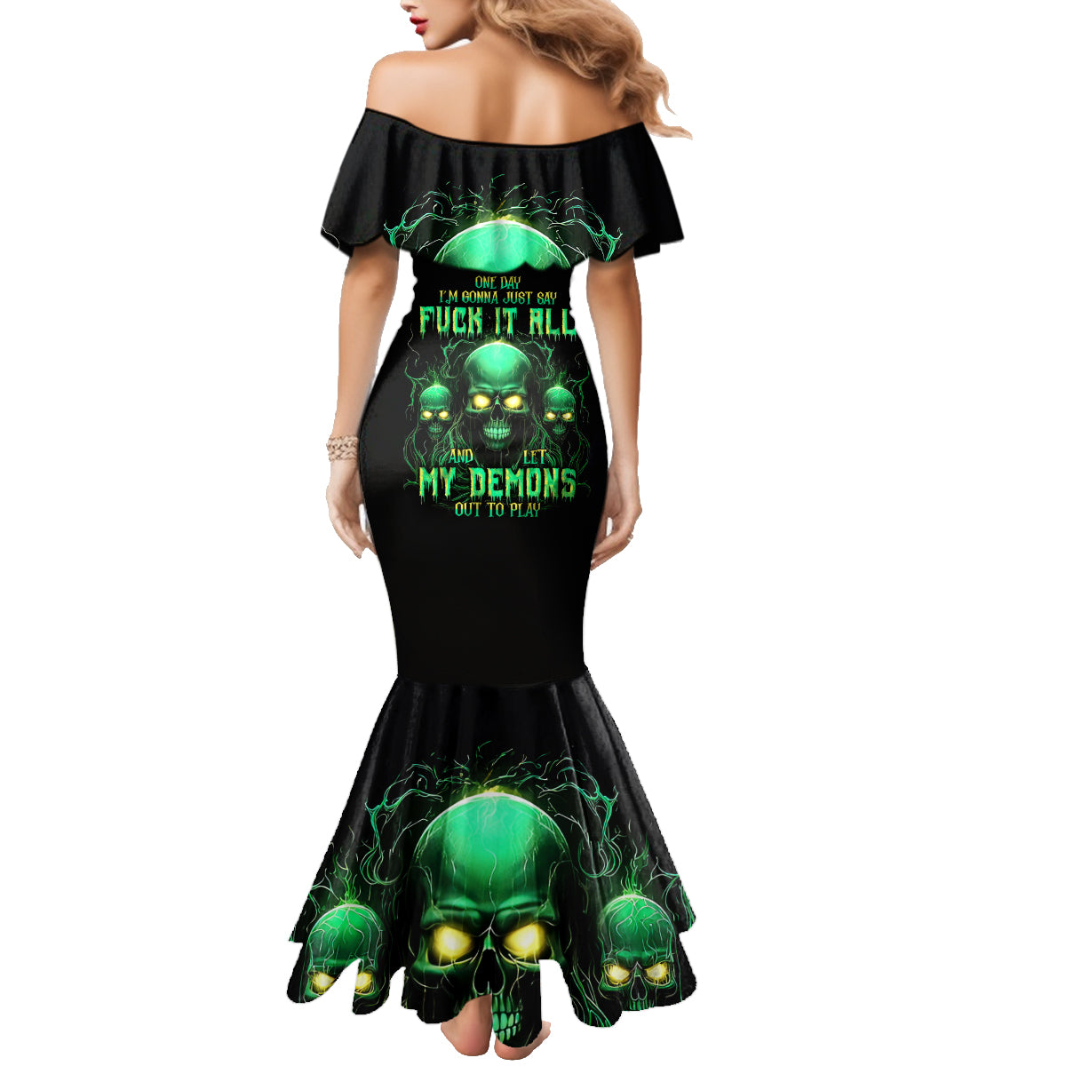 Thnder Skull Family Matching Mermaid Dress and Hawaiian Shirt One Day I Gonna Just Say F It All - Wonder Print Shop