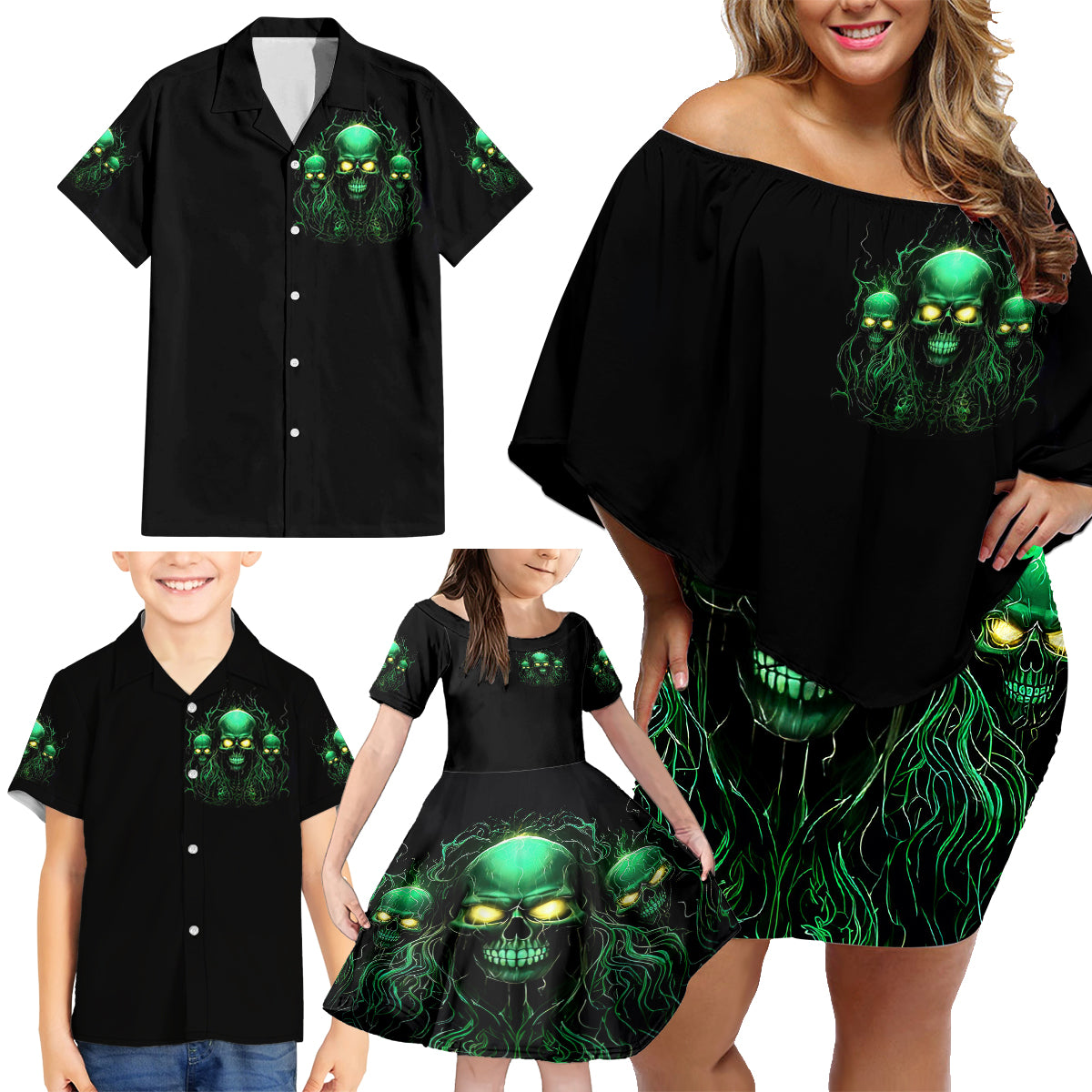 Thnder Skull Family Matching Off Shoulder Short Dress and Hawaiian Shirt One Day I Gonna Just Say F It All - Wonder Print Shop