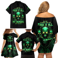 Thnder Skull Family Matching Off Shoulder Short Dress and Hawaiian Shirt One Day I Gonna Just Say F It All - Wonder Print Shop