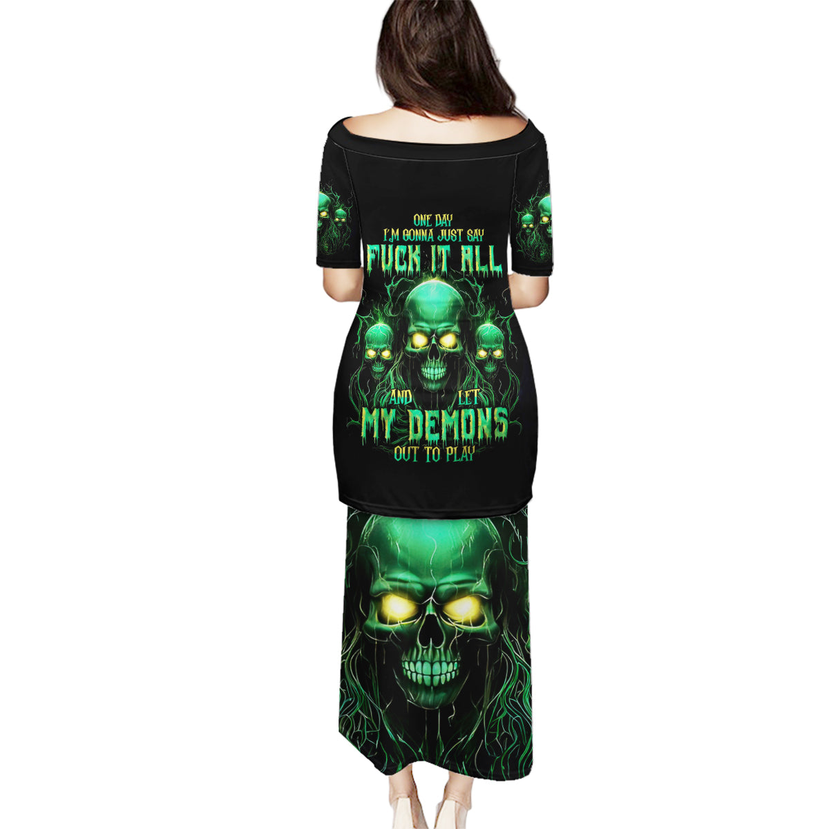 Thnder Skull Family Matching Puletasi Dress and Hawaiian Shirt One Day I Gonna Just Say F It All - Wonder Print Shop