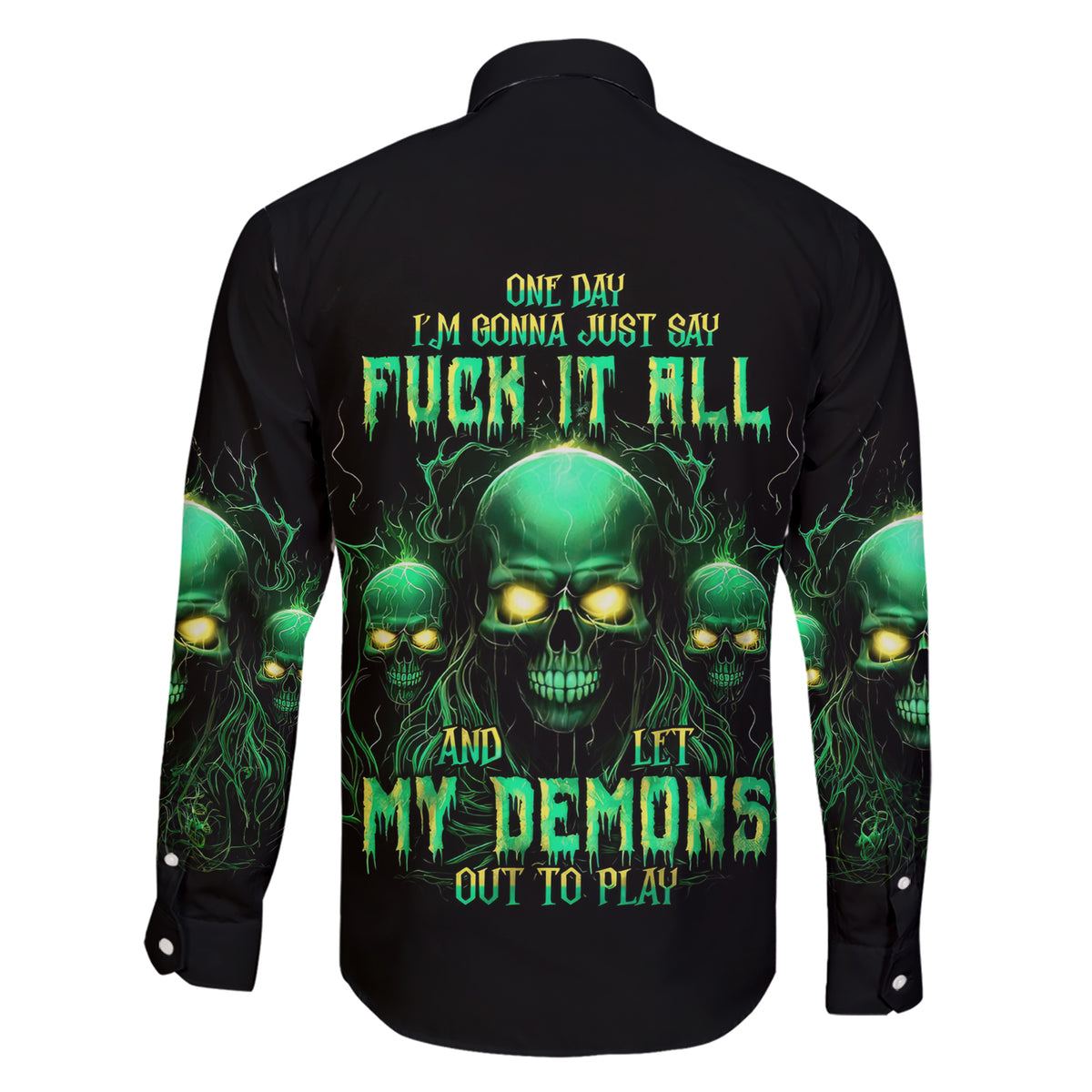 Thnder Skull Family Matching Short Sleeve Bodycon Dress and Hawaiian Shirt One Day I Gonna Just Say F It All - Wonder Print Shop