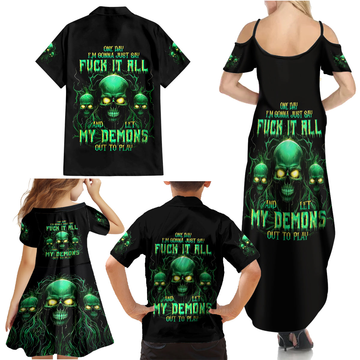 Thnder Skull Family Matching Summer Maxi Dress and Hawaiian Shirt One Day I Gonna Just Say F It All - Wonder Print Shop