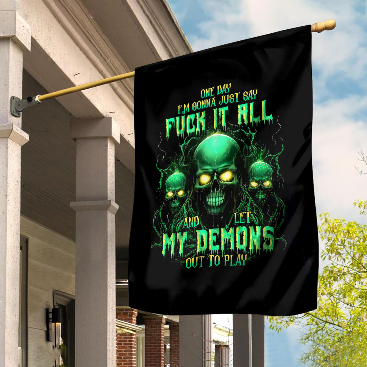 Thnder Skull Garden Flag One Day I Gonna Just Say F It All - Wonder Print Shop