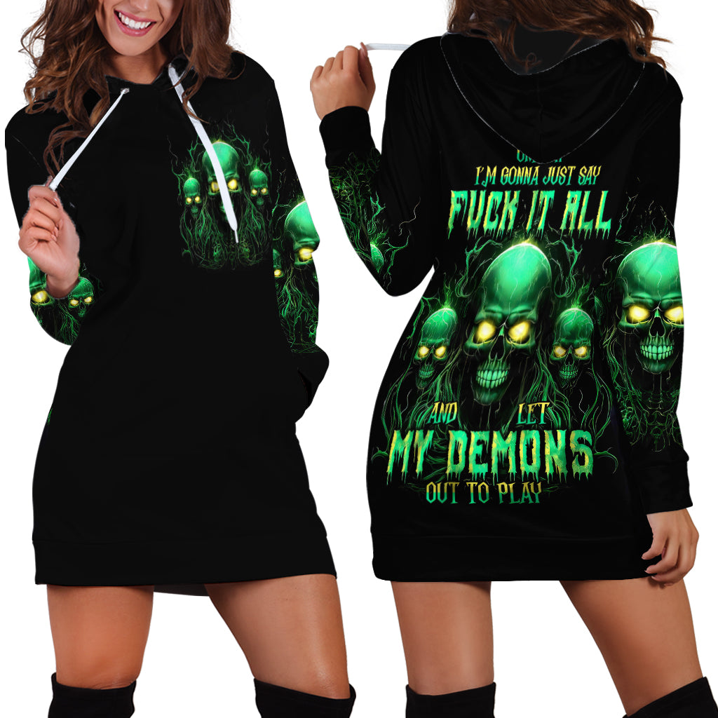 Thnder Skull Hoodie Dress One Day I Gonna Just Say F It All - Wonder Print Shop