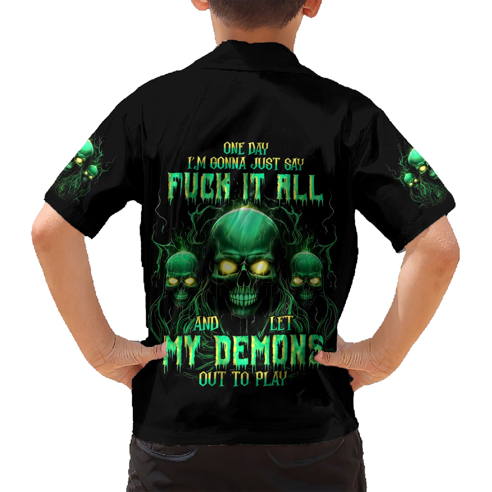 Thnder Skull Kid Hawaiian Shirt One Day I Gonna Just Say F It All - Wonder Print Shop