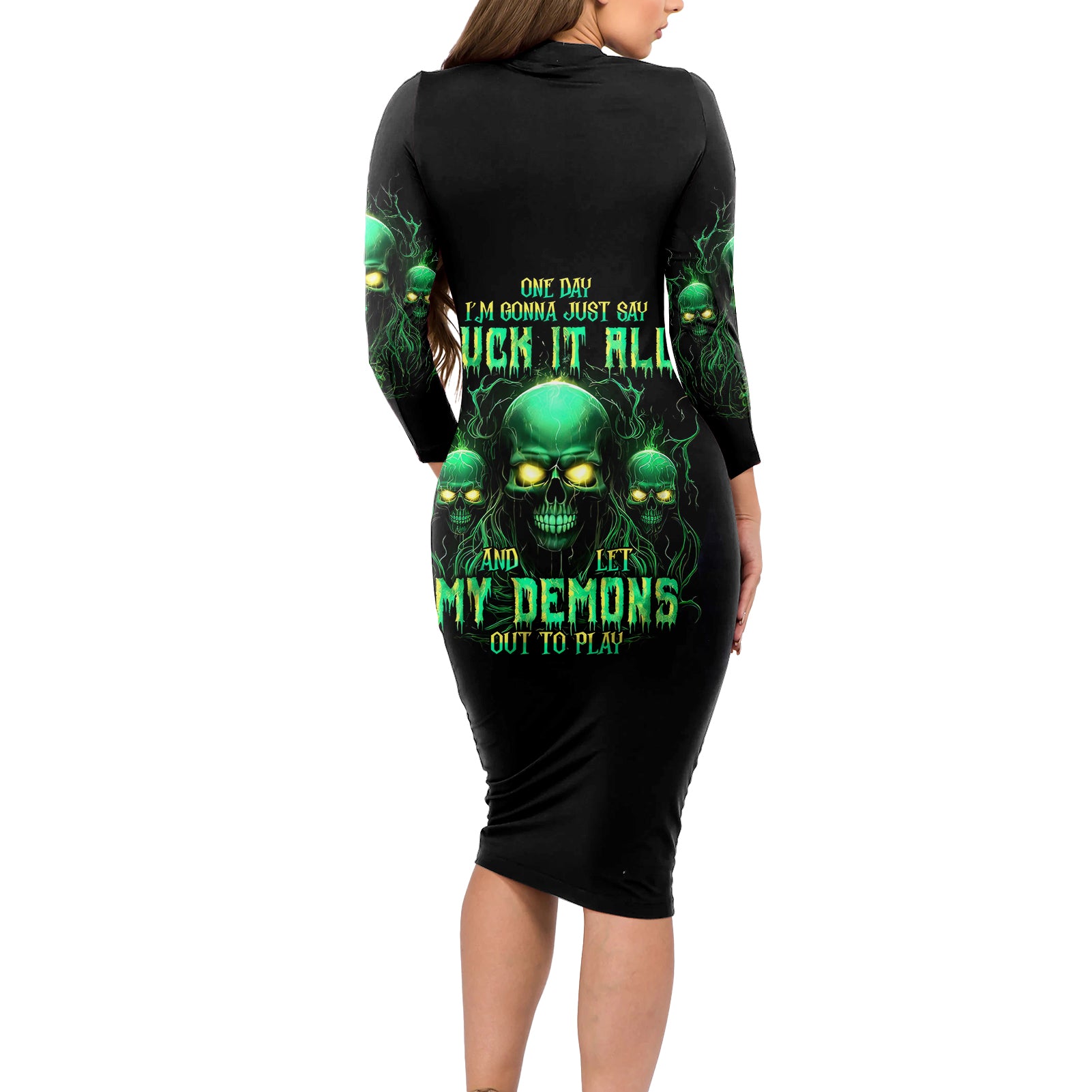 Thnder Skull Long Sleeve Bodycon Dress One Day I Gonna Just Say F It All - Wonder Print Shop