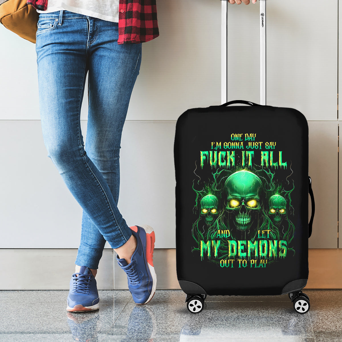 Thnder Skull Luggage Cover One Day I Gonna Just Say F It All - Wonder Print Shop