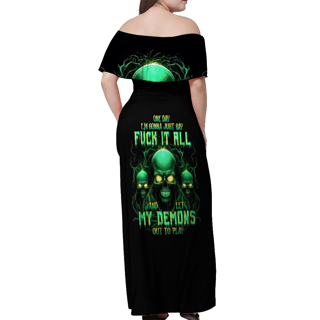 Thnder Skull Off Shoulder Maxi Dress One Day I Gonna Just Say F It All - Wonder Print Shop