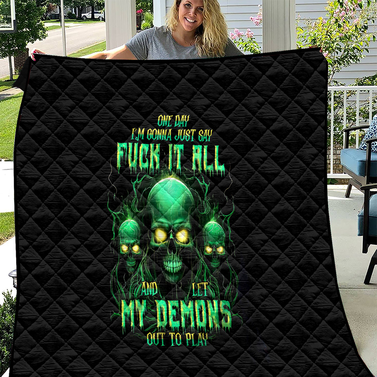 Thnder Skull Quilt One Day I Gonna Just Say F It All - Wonder Print Shop