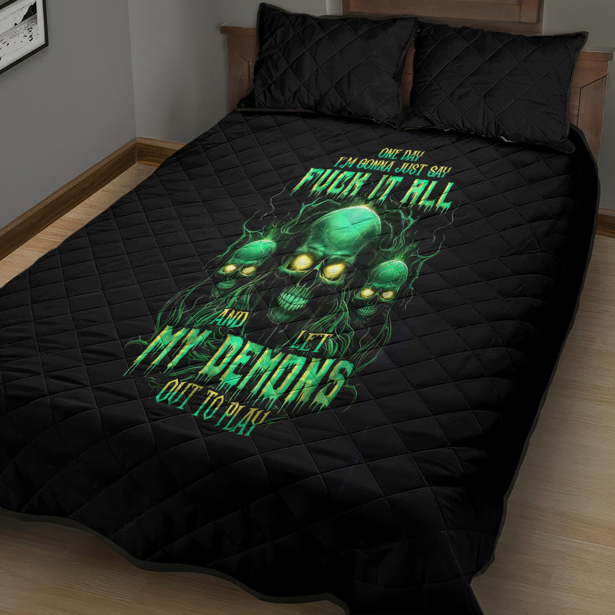 Thnder Skull Quilt Bed Set One Day I Gonna Just Say F It All - Wonder Print Shop