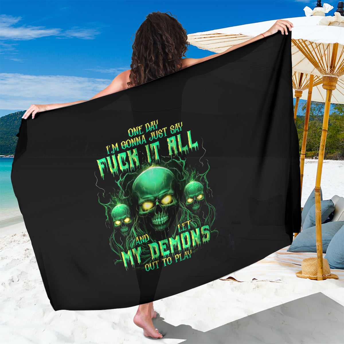 Thnder Skull Sarong One Day I Gonna Just Say F It All - Wonder Print Shop
