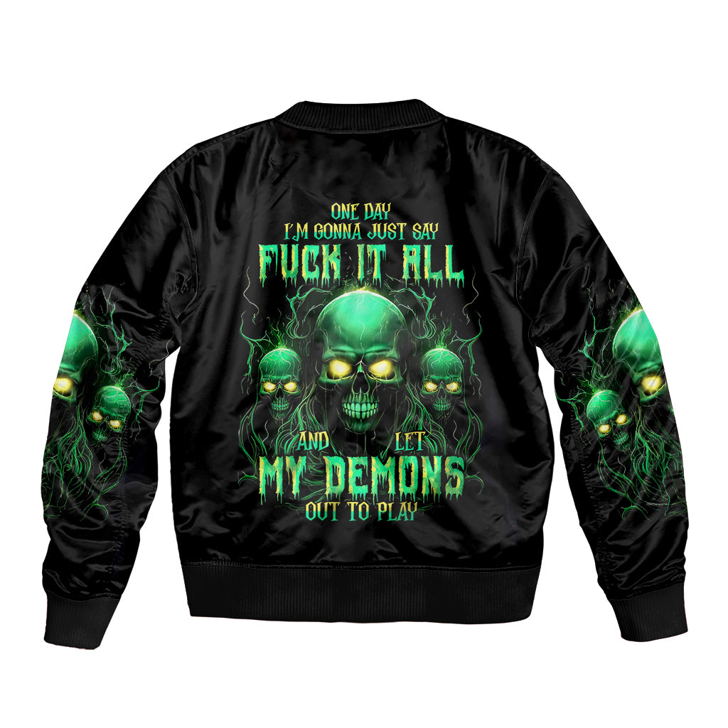 Thnder Skull Sleeve Zip Bomber Jacket One Day I Gonna Just Say F It All - Wonder Print Shop
