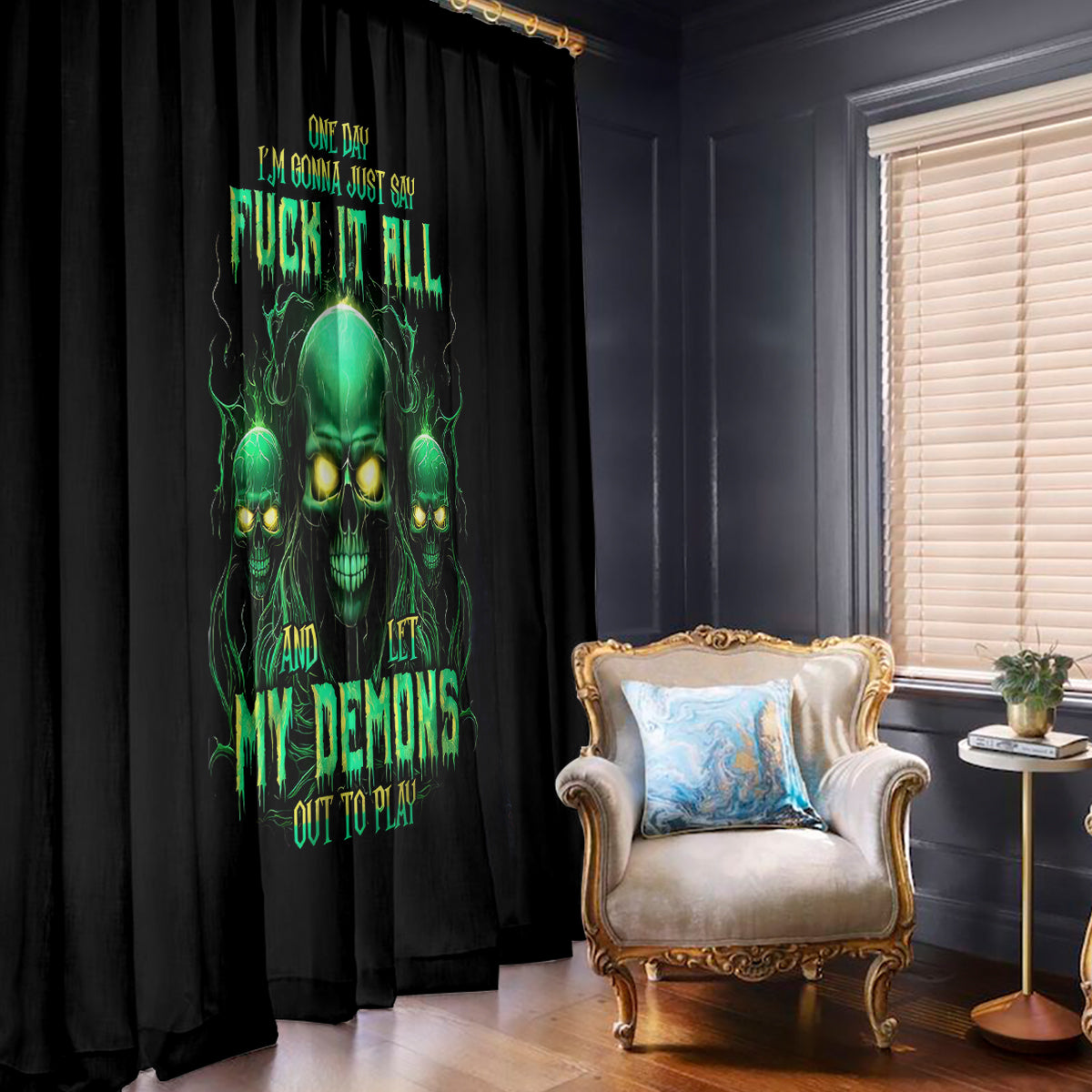 Thnder Skull Window Curtain One Day I Gonna Just Say F It All - Wonder Print Shop