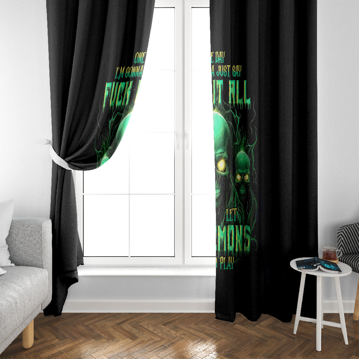 Thnder Skull Window Curtain One Day I Gonna Just Say F It All - Wonder Print Shop
