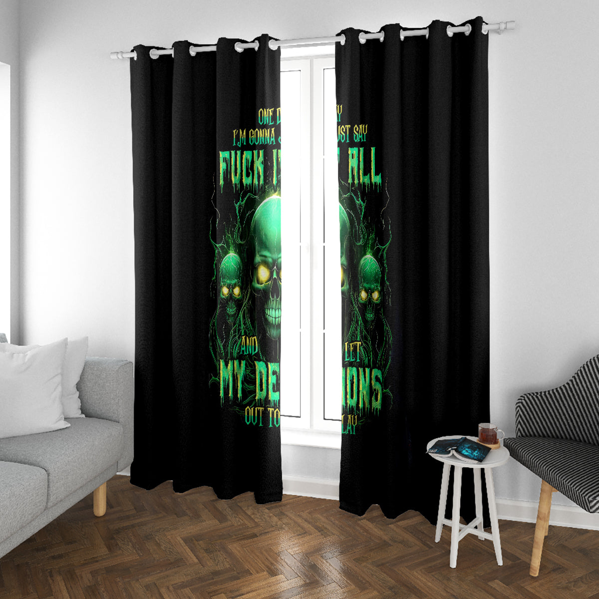 Thnder Skull Window Curtain One Day I Gonna Just Say F It All - Wonder Print Shop