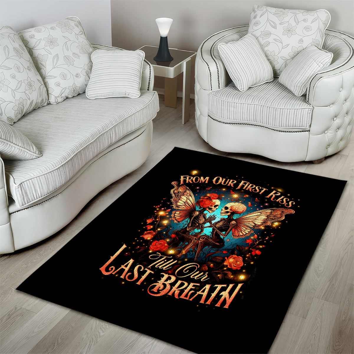 Couple Skull Area Rug From Our First Kiss Till Our Last Breath - Wonder Print Shop