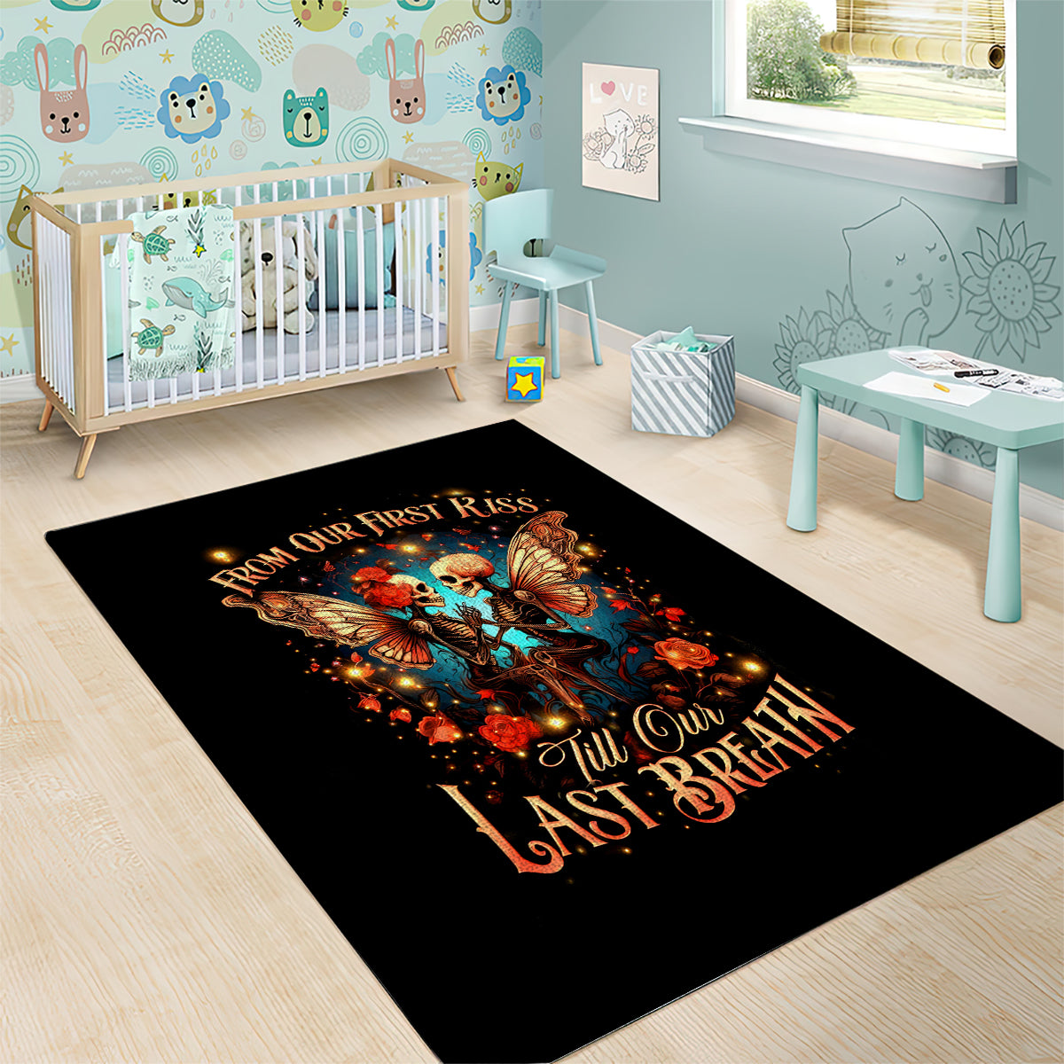 Couple Skull Area Rug From Our First Kiss Till Our Last Breath - Wonder Print Shop