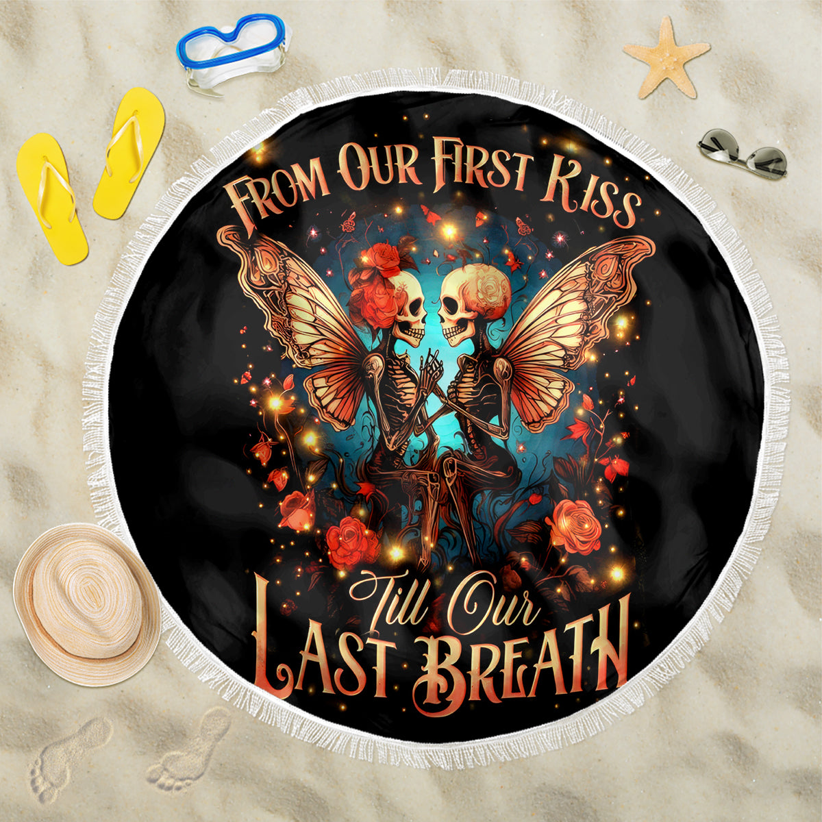 Couple Skull Beach Blanket From Our First Kiss Till Our Last Breath - Wonder Print Shop
