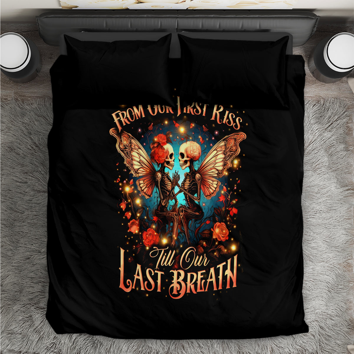 Couple Skull Bedding Set From Our First Kiss Till Our Last Breath - Wonder Print Shop