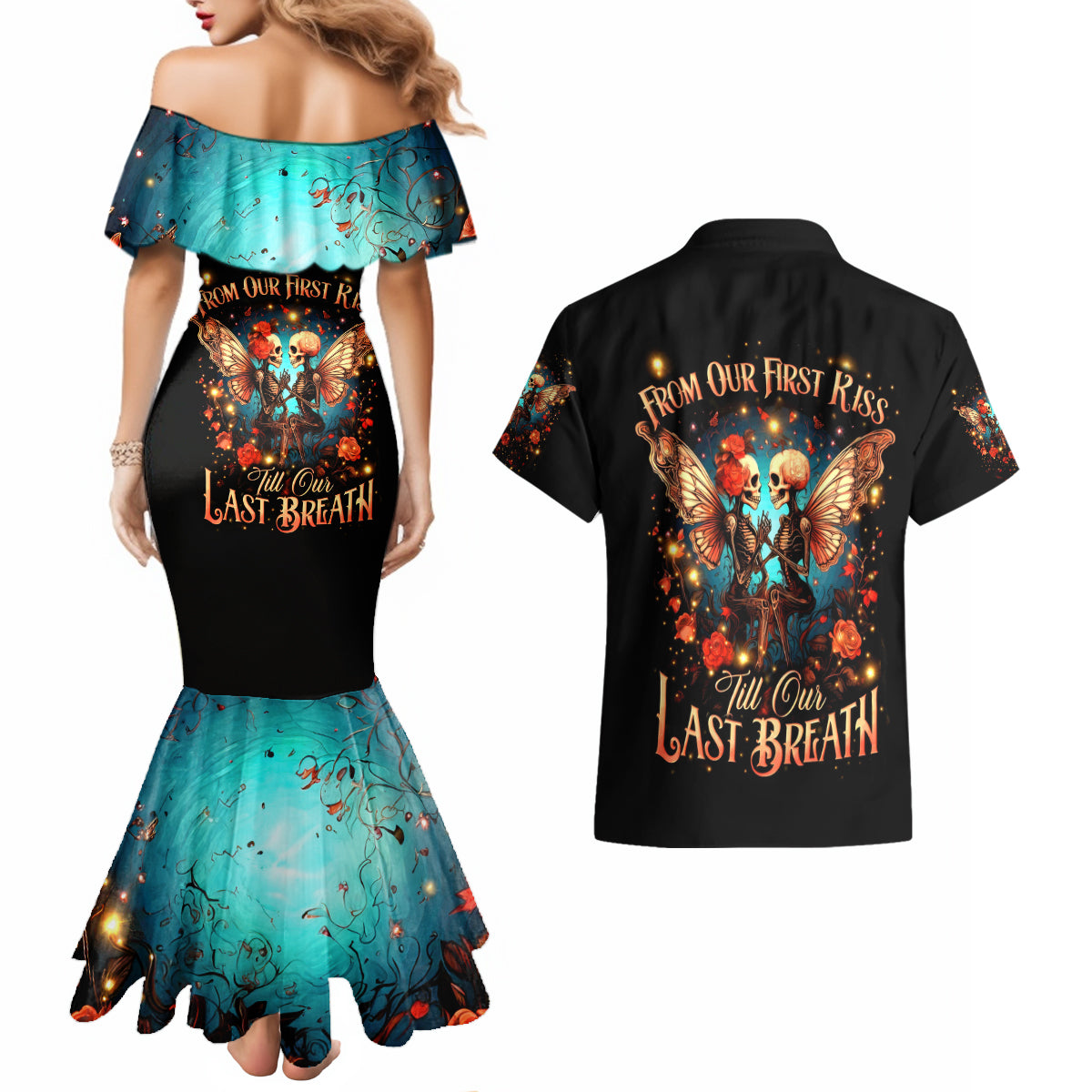Couple Skull Couples Matching Mermaid Dress and Hawaiian Shirt From Our First Kiss Till Our Last Breath - Wonder Print Shop